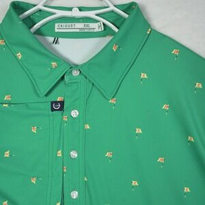 Criquet Mens XXL Green Golf Flag Performance Polo Shirt Indian Ridge 19th Hole